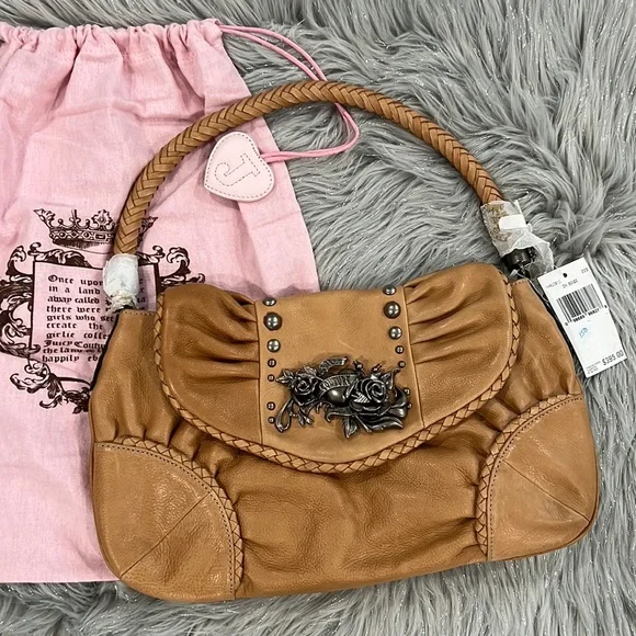New Vintage Juicy Couture Beige Leather Satchel Bag NWT - Picture 1 of 13